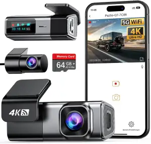 Dashcam Auto Vorne Hinten 4K+1080P, Navycrest 5GHz WiFi Dash Cam mit 64GB SD Kar