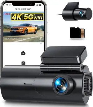 GKU 4K Dashcam Auto Vorne Hinten, 5GHz WiFi Dashcam mit 64GB SD Karte, Auto Kame