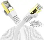 Veetop 10m Lan Kabel Netzwerkkabel Cat 7 Ethernet Kabel mit vergoldetem RJ45 Stecker Flach und Dünn mit 10 Gbps Übertragungsrate 10 Meter Weiß