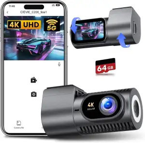 Dashcam Auto Vorne 4K, 1,5" IPS Display & 5G WiFi & 64GB Karte, 360° Drehbar Min