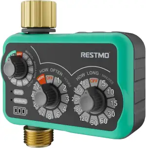 RESTMO Mechanischer Bewässerungscomputer mit 3 Drehreglern, Messing Einlass & Au