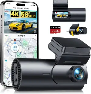 GKU 4K Dashcam Auto Vorne Hinten, 5GHz WiFi GPS, Dual Dash Cam, 1.5” IPS Mini Au
