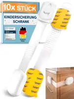 MUTKIND 10 Stück Kindersicherung Schrank - (Mit Kleber von TESA) Schranksicherung Baby - Längenverstellbar - Schubladensicherung Baby für Schränke, Kühlschrank, Tür - Kindersicherung Schubladen Weiß