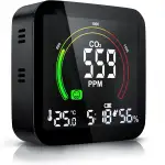 Brandson - CO2 Melder Messgerät Luftqualitätsprüfer, Kohlenstoffdioxid Sensor Messung PPM, Co2 Anzeige, Raumluft Lüftungsampfehlung Alarm, Wecker, Temperatur Thermometer, Luftfeuchtigkeit Hygrometer