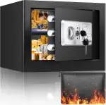 Safe Tresor Feuerfest mit Feuerfester Wasserdichter Geldtasche, 25L Digitaler Tresor Klein mit Herausnehmbares Regal und Alarmanlage, Wandtresor Möbeltresor für Schmuck Bargeld Medikamente Dokumente