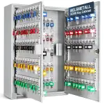 Schlüsselkasten SD200 – Schlüsselschrank mit 200 Haken, robuste Schlüsselbox aus Stahl, abschließbarer Safe, magnetische Außenseite, höhenverstellbare Leisten, Wandmontage (55x38x14cm)