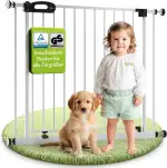 BOMI TÜV GS Siegel Baby Schutzgitter Treppe Merle | Ohne Bohren | 90° Stop | Schließt automatisch | Schmales Stiegengitter | Stabile Baby Schutzgitter Tür für Kindersicherheit | Breite: 83-91 cm