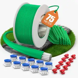 COZCLAM 75m Universal Begrenzungskabel Mähroboter mit 50 Erdspieße + 10 Kabelverbinder + 10 Anschlussklemmen, Rasenroboter Zubehör Set mit Begrenzungsdraht, Kompatibel mit Gardena/Bosch/Worx