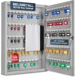 Schlüsselkasten SD100 – Schlüsselschrank mit 100 Haken, robuste Schlüsselbox aus Stahl, abschließbarer Safe, magnetische Außenseite, höhenverstellbare Leisten, Wandmontage (55x38x8cm)