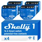 Shelly 1 Gen3 - WLAN & Matter Smart-Schalter-Relais mit Potentialfreie Kontakte, 1 Kanal 16A, Lichtschalter, Garagentoröffner, Smart Home, Zeitschaltuhr, Alexa, Google, Kein Hub Erforderlich (4 Stück)