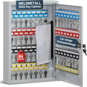 Schlüsselschrank mit 64 Haken– Schlüsselkasten SD64, robuste Schlüsselbox aus St