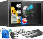 KESSER® Elektr. Tresor mit Fingerabdruck & Schlüssel S | Inkl. Notfallakku | Elektronischer Safe | 3x Doppelbolzenverriegelung | Boden Wandtresor | Möbeltresor | Panzerschrank Zahlenschloss Schwarz